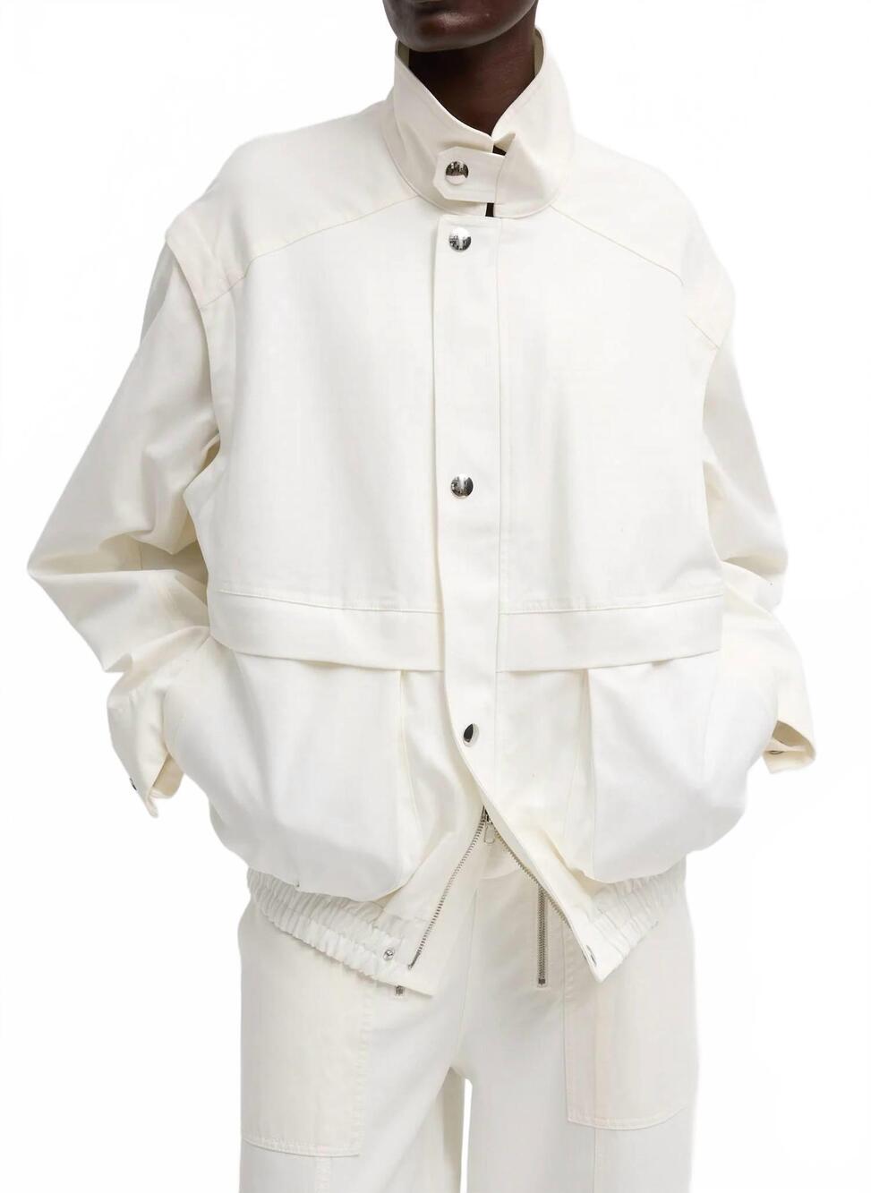 NEW TIBI women's patchwork twill slicker jacket in white